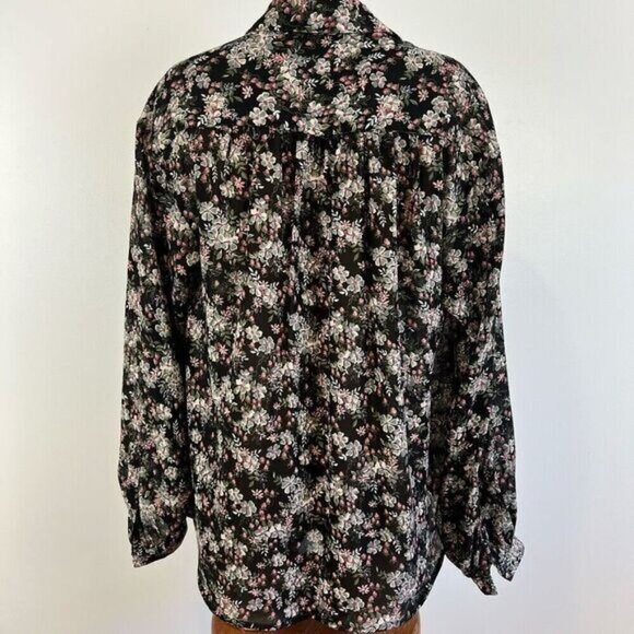 Vintage Givenchy for Fashions Couture Womens 12 Black Floral Button Down Shirt - Picture 10 of 13